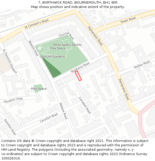 7, BORTHWICK ROAD, BOURNEMOUTH, BH1 4ER: Location map and indicative extent of plot