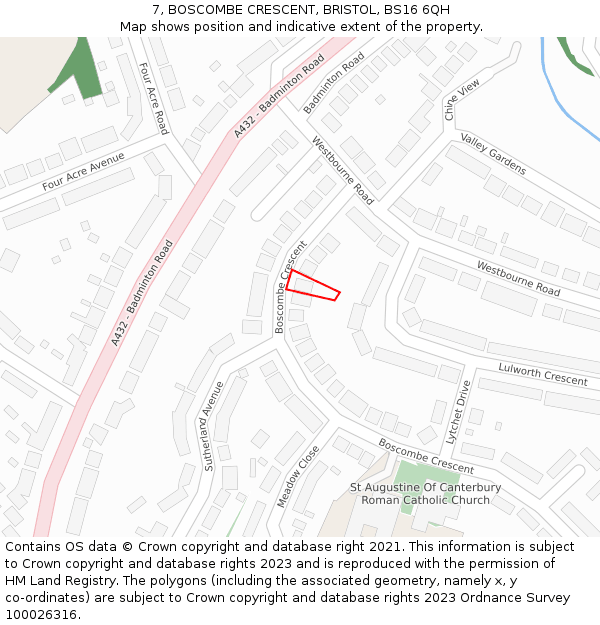 7, BOSCOMBE CRESCENT, BRISTOL, BS16 6QH: Location map and indicative extent of plot