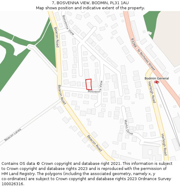 7, BOSVENNA VIEW, BODMIN, PL31 1AU: Location map and indicative extent of plot