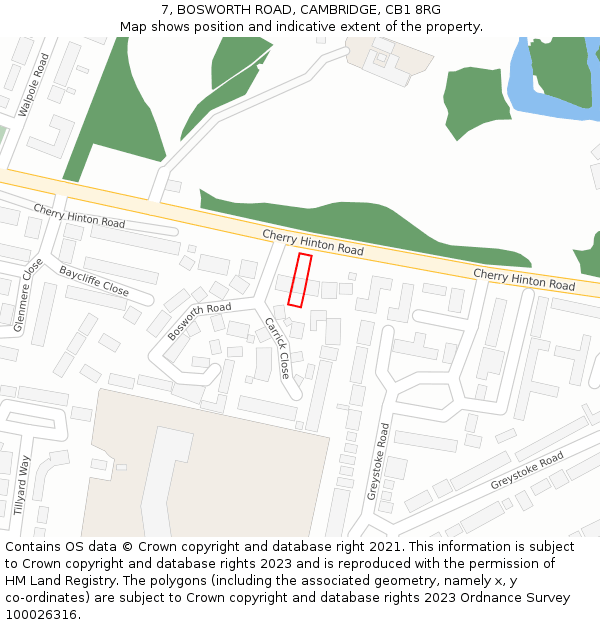 7, BOSWORTH ROAD, CAMBRIDGE, CB1 8RG: Location map and indicative extent of plot