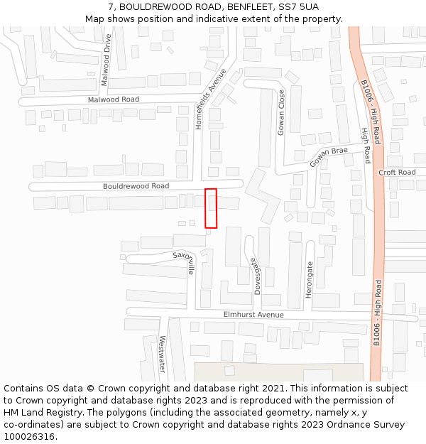 7, BOULDREWOOD ROAD, BENFLEET, SS7 5UA: Location map and indicative extent of plot