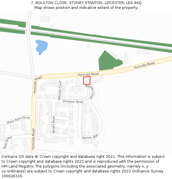 7, BOULTON CLOSE, STONEY STANTON, LEICESTER, LE9 4AQ: Location map and indicative extent of plot