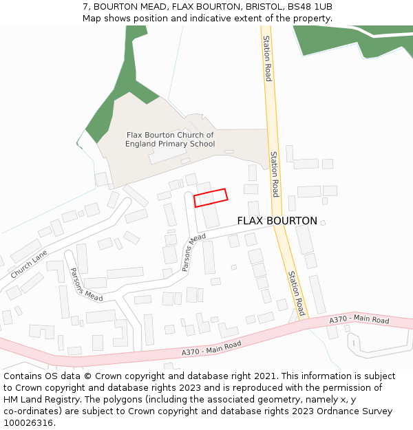 7, BOURTON MEAD, FLAX BOURTON, BRISTOL, BS48 1UB: Location map and indicative extent of plot