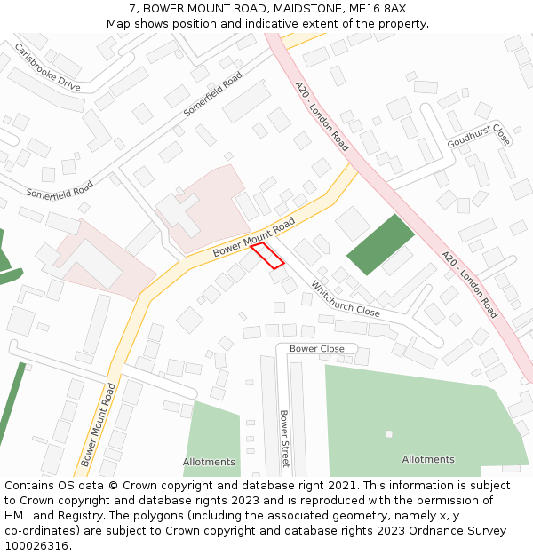 7, BOWER MOUNT ROAD, MAIDSTONE, ME16 8AX: Location map and indicative extent of plot