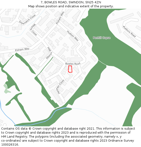 7, BOWLES ROAD, SWINDON, SN25 4ZN: Location map and indicative extent of plot