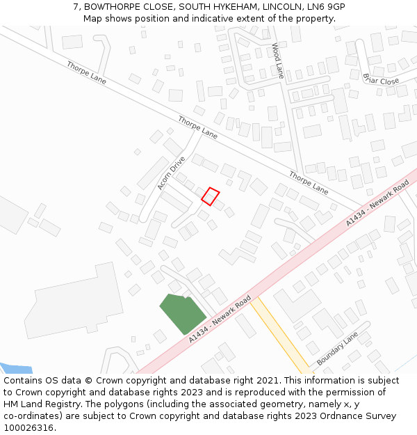 7, BOWTHORPE CLOSE, SOUTH HYKEHAM, LINCOLN, LN6 9GP: Location map and indicative extent of plot