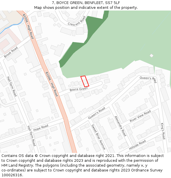 7, BOYCE GREEN, BENFLEET, SS7 5LF: Location map and indicative extent of plot