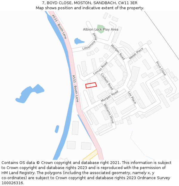 7, BOYD CLOSE, MOSTON, SANDBACH, CW11 3ER: Location map and indicative extent of plot