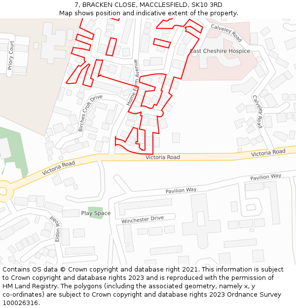 7, BRACKEN CLOSE, MACCLESFIELD, SK10 3RD: Location map and indicative extent of plot