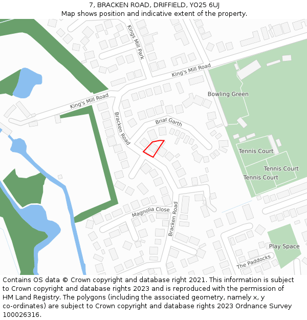 7, BRACKEN ROAD, DRIFFIELD, YO25 6UJ: Location map and indicative extent of plot