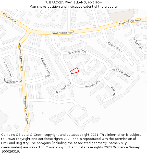 7, BRACKEN WAY, ELLAND, HX5 9QH: Location map and indicative extent of plot