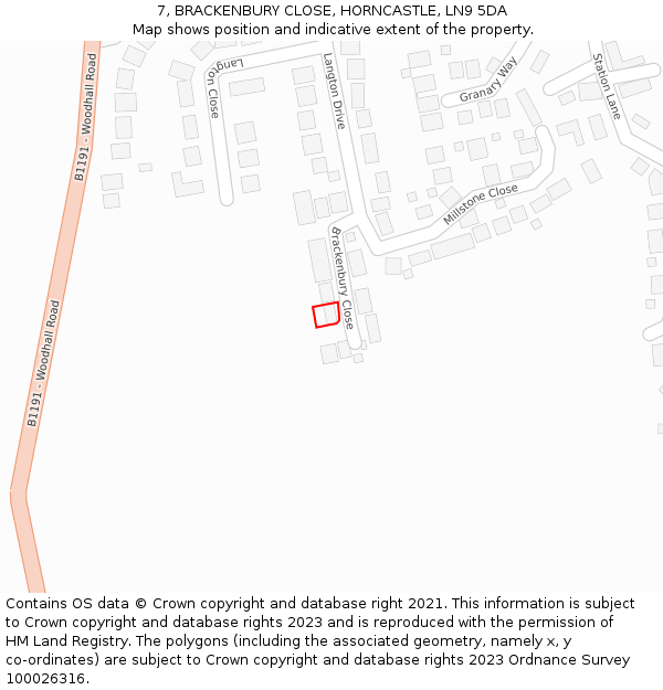 7, BRACKENBURY CLOSE, HORNCASTLE, LN9 5DA: Location map and indicative extent of plot