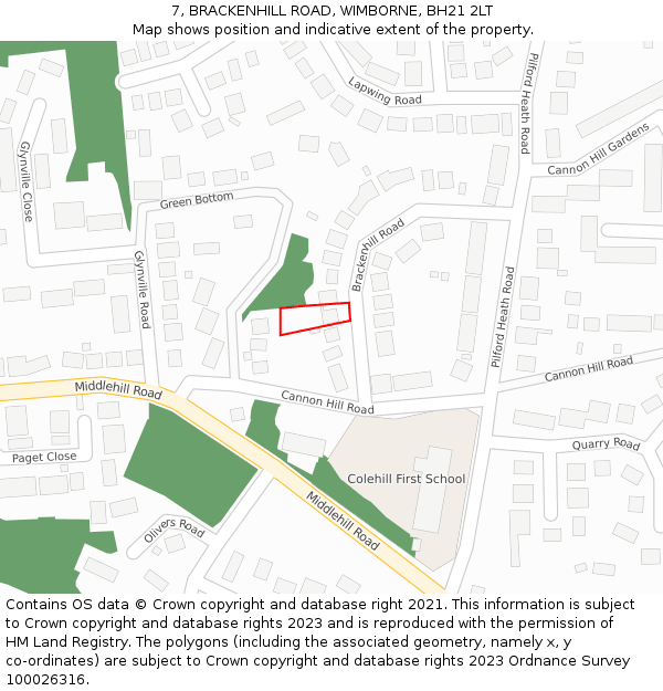 7, BRACKENHILL ROAD, WIMBORNE, BH21 2LT: Location map and indicative extent of plot