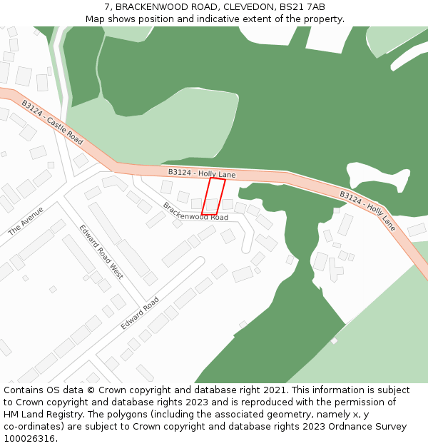 7, BRACKENWOOD ROAD, CLEVEDON, BS21 7AB: Location map and indicative extent of plot