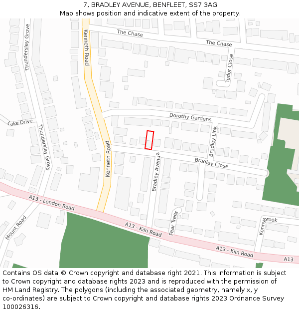 7, BRADLEY AVENUE, BENFLEET, SS7 3AG: Location map and indicative extent of plot