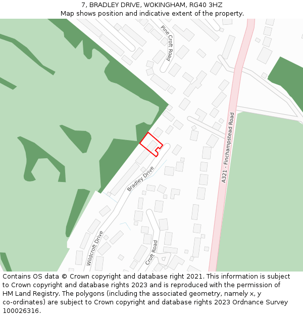 7, BRADLEY DRIVE, WOKINGHAM, RG40 3HZ: Location map and indicative extent of plot