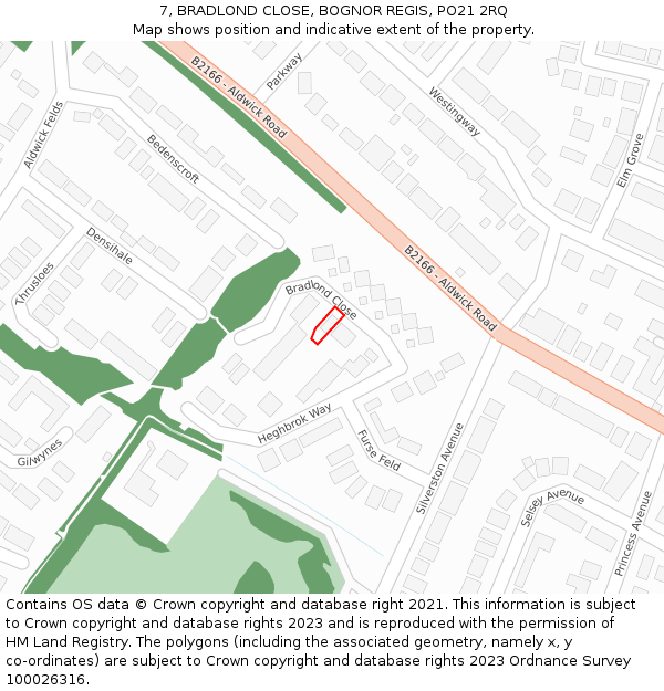 7, BRADLOND CLOSE, BOGNOR REGIS, PO21 2RQ: Location map and indicative extent of plot