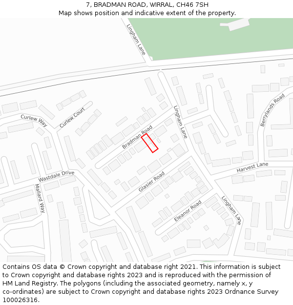 7, BRADMAN ROAD, WIRRAL, CH46 7SH: Location map and indicative extent of plot