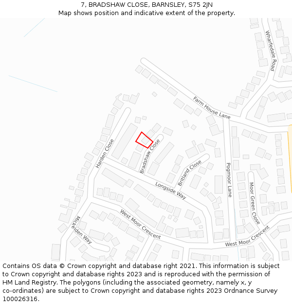 7, BRADSHAW CLOSE, BARNSLEY, S75 2JN: Location map and indicative extent of plot