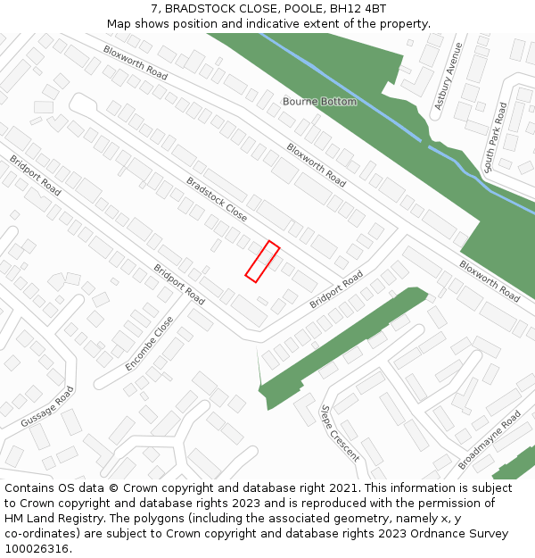 7, BRADSTOCK CLOSE, POOLE, BH12 4BT: Location map and indicative extent of plot