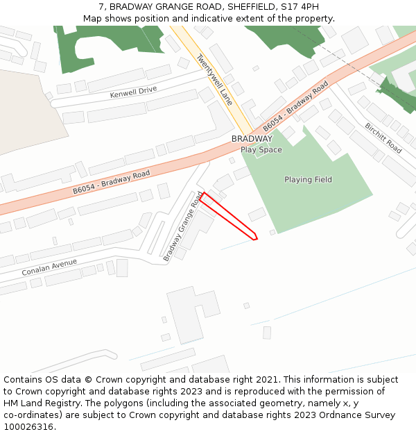 7, BRADWAY GRANGE ROAD, SHEFFIELD, S17 4PH: Location map and indicative extent of plot