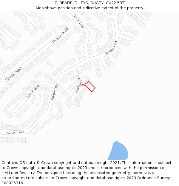 7, BRAFIELD LEYS, RUGBY, CV22 5RZ: Location map and indicative extent of plot