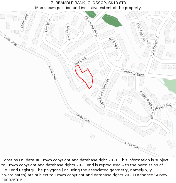 7, BRAMBLE BANK, GLOSSOP, SK13 8TR: Location map and indicative extent of plot