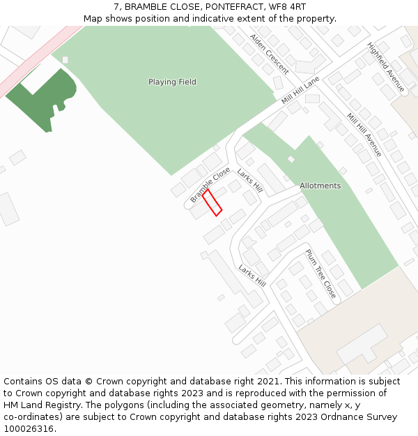 7, BRAMBLE CLOSE, PONTEFRACT, WF8 4RT: Location map and indicative extent of plot