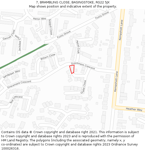 7, BRAMBLING CLOSE, BASINGSTOKE, RG22 5JX: Location map and indicative extent of plot