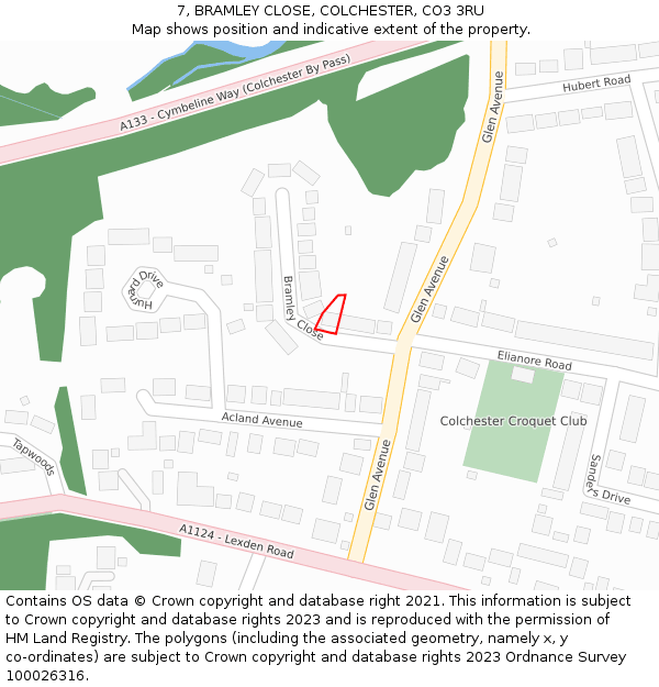 7, BRAMLEY CLOSE, COLCHESTER, CO3 3RU: Location map and indicative extent of plot