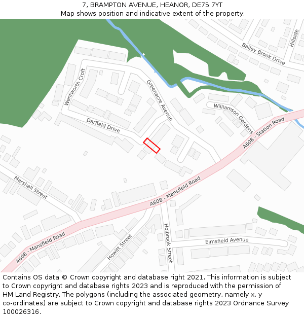7, BRAMPTON AVENUE, HEANOR, DE75 7YT: Location map and indicative extent of plot