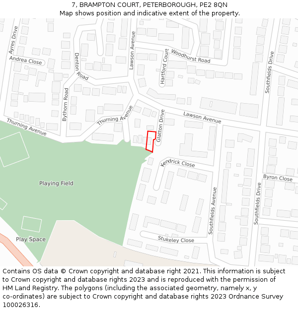 7, BRAMPTON COURT, PETERBOROUGH, PE2 8QN: Location map and indicative extent of plot