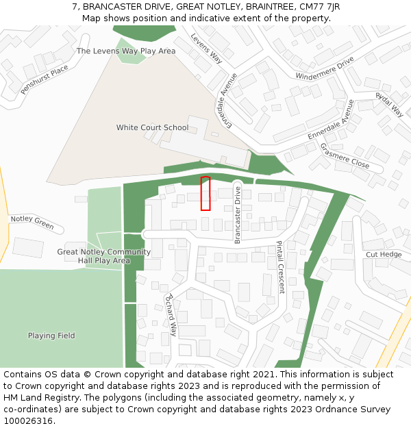 7, BRANCASTER DRIVE, GREAT NOTLEY, BRAINTREE, CM77 7JR: Location map and indicative extent of plot