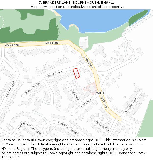 7, BRANDERS LANE, BOURNEMOUTH, BH6 4LL: Location map and indicative extent of plot