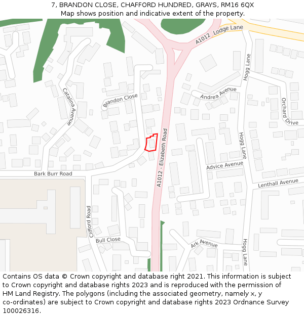 7, BRANDON CLOSE, CHAFFORD HUNDRED, GRAYS, RM16 6QX: Location map and indicative extent of plot