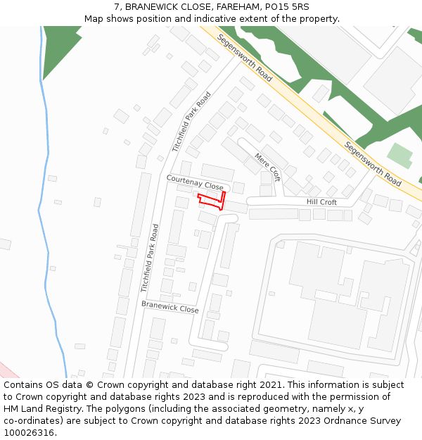7, BRANEWICK CLOSE, FAREHAM, PO15 5RS: Location map and indicative extent of plot