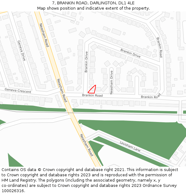 7, BRANKIN ROAD, DARLINGTON, DL1 4LE: Location map and indicative extent of plot