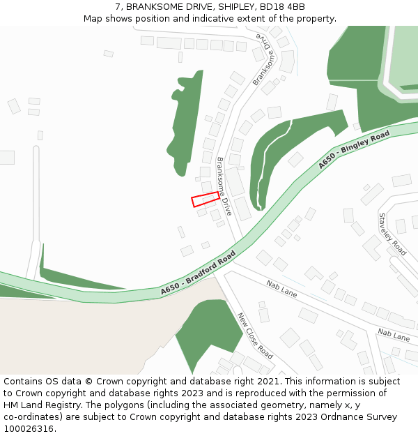 7, BRANKSOME DRIVE, SHIPLEY, BD18 4BB: Location map and indicative extent of plot