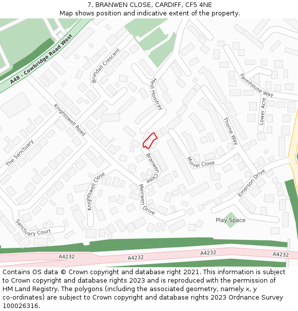 7, BRANWEN CLOSE, CARDIFF, CF5 4NE: Location map and indicative extent of plot
