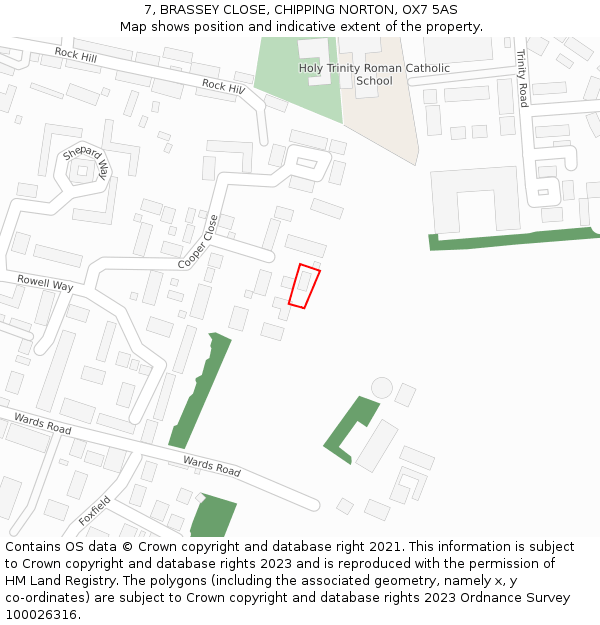 7, BRASSEY CLOSE, CHIPPING NORTON, OX7 5AS: Location map and indicative extent of plot