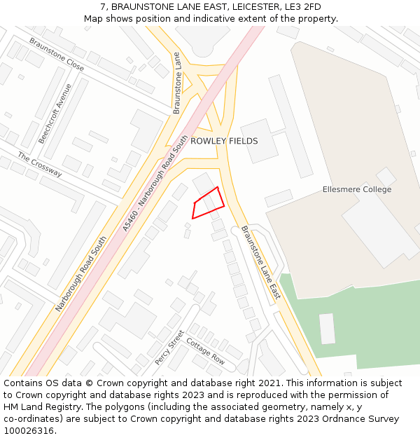 7, BRAUNSTONE LANE EAST, LEICESTER, LE3 2FD: Location map and indicative extent of plot