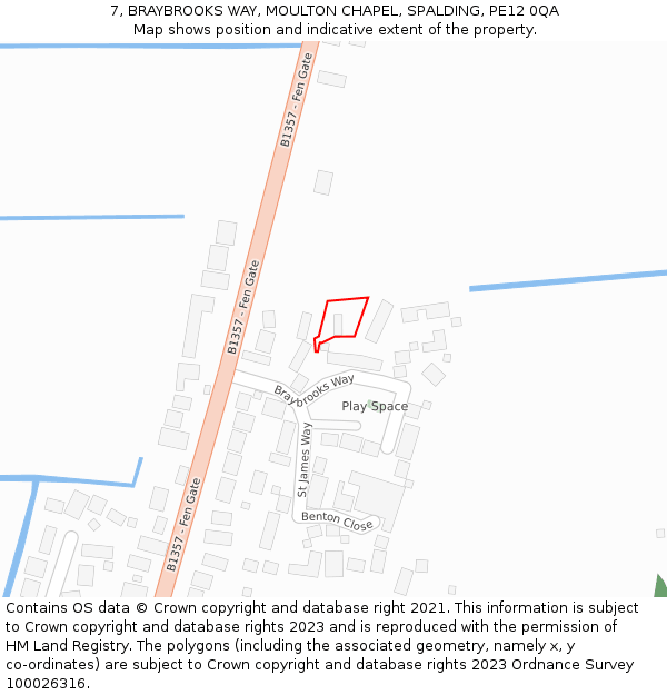 7, BRAYBROOKS WAY, MOULTON CHAPEL, SPALDING, PE12 0QA: Location map and indicative extent of plot