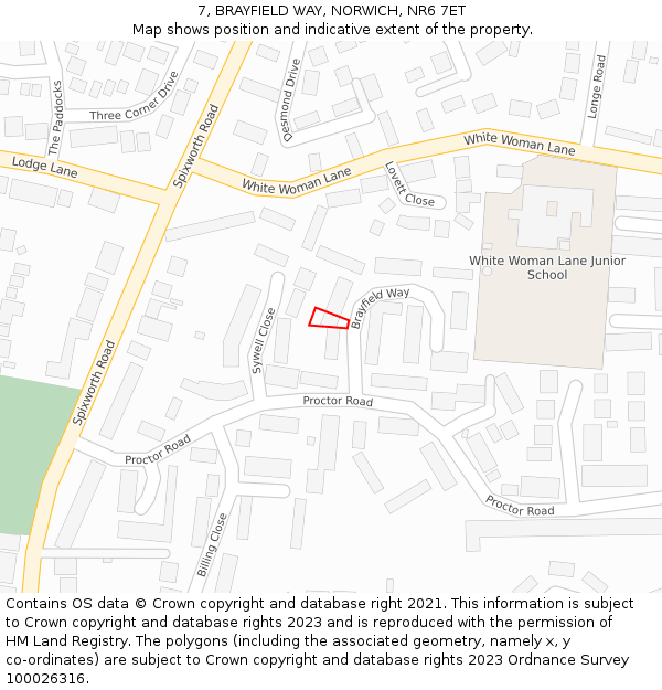 7, BRAYFIELD WAY, NORWICH, NR6 7ET: Location map and indicative extent of plot
