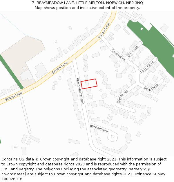 7, BRAYMEADOW LANE, LITTLE MELTON, NORWICH, NR9 3NQ: Location map and indicative extent of plot