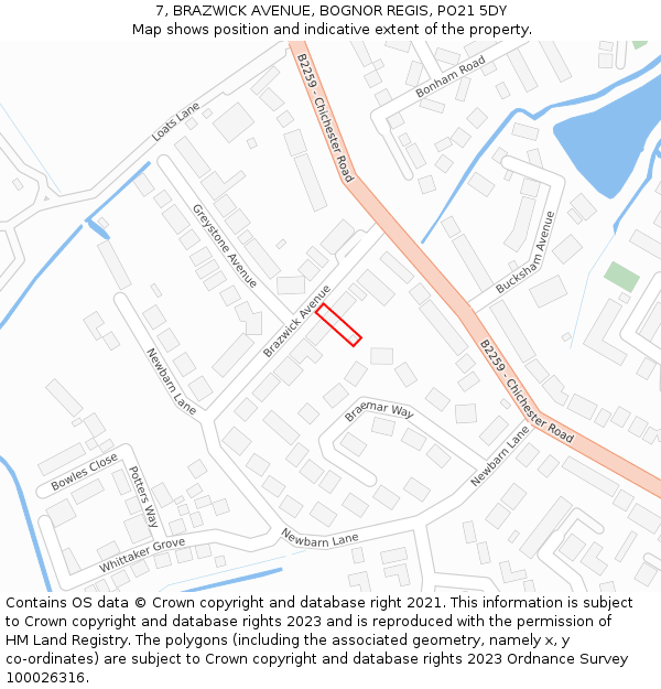 7, BRAZWICK AVENUE, BOGNOR REGIS, PO21 5DY: Location map and indicative extent of plot