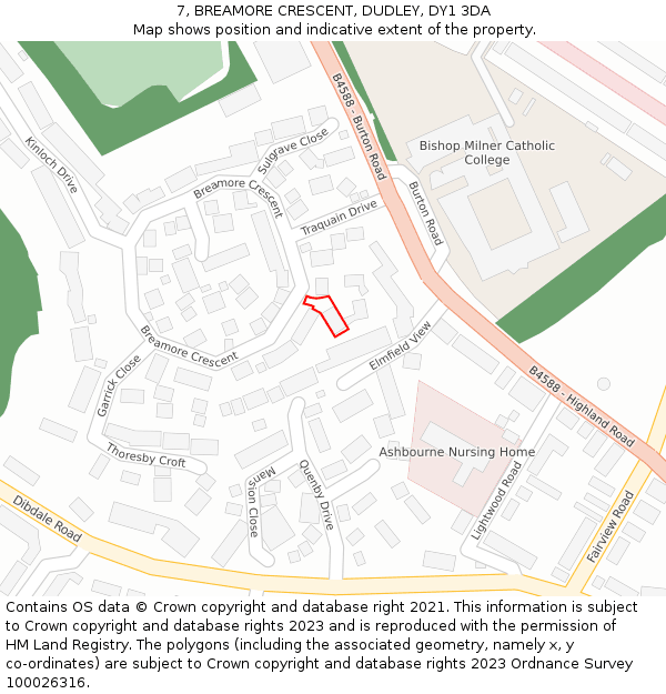 7, BREAMORE CRESCENT, DUDLEY, DY1 3DA: Location map and indicative extent of plot