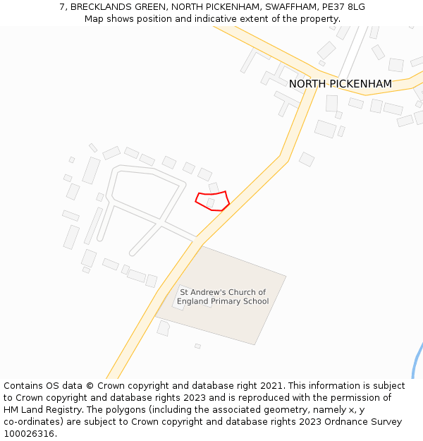 7, BRECKLANDS GREEN, NORTH PICKENHAM, SWAFFHAM, PE37 8LG: Location map and indicative extent of plot