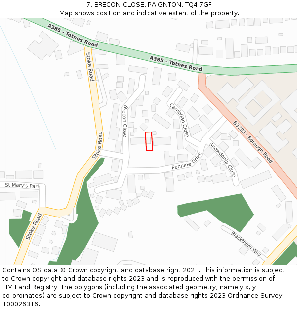 7, BRECON CLOSE, PAIGNTON, TQ4 7GF: Location map and indicative extent of plot