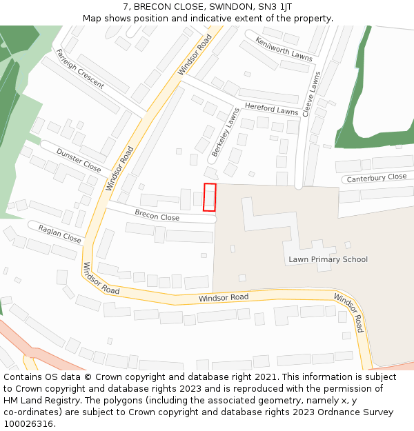 7, BRECON CLOSE, SWINDON, SN3 1JT: Location map and indicative extent of plot