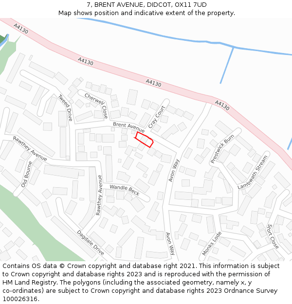 7, BRENT AVENUE, DIDCOT, OX11 7UD: Location map and indicative extent of plot